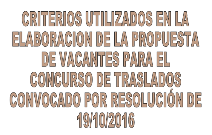 Borrador de criterios para la elaboración de vacantes concurso traslados (Andalucía) Criterios utilizados en la elaboración de las propuestas de vacantes para el concurso de traslados convocado por Resolución de 19/10/2016