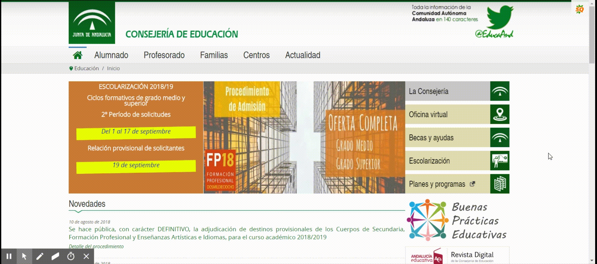 Se hace pública, con carácter DEFINITIVO, la adjudicación de destinos provisionales de los Cuerpos de Secundaria, Formación Profesional y Enseñanzas Artísticas e Idiomas, para el curso académico 2018/2019