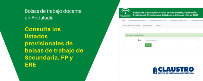 Publicados listados provisionales de bolsas de trabajo de Secundaria, FP y ERE Publicados listados provisionales de bolsas de trabajo de Secundaria, FP y ERE - Academia CLAUSTRO Sevilla