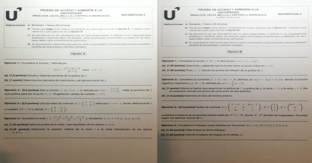 Selectividad: examen resuelto de Matemáticas II (convocatoria junio 2019, Andalucía) 1